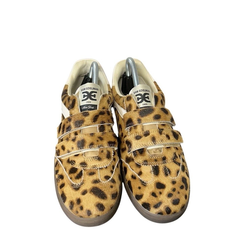 Sam‎ Edelman Talia Leopard Calf Hair Hook & Loop Sneakers Size 10M Retro Low Top
